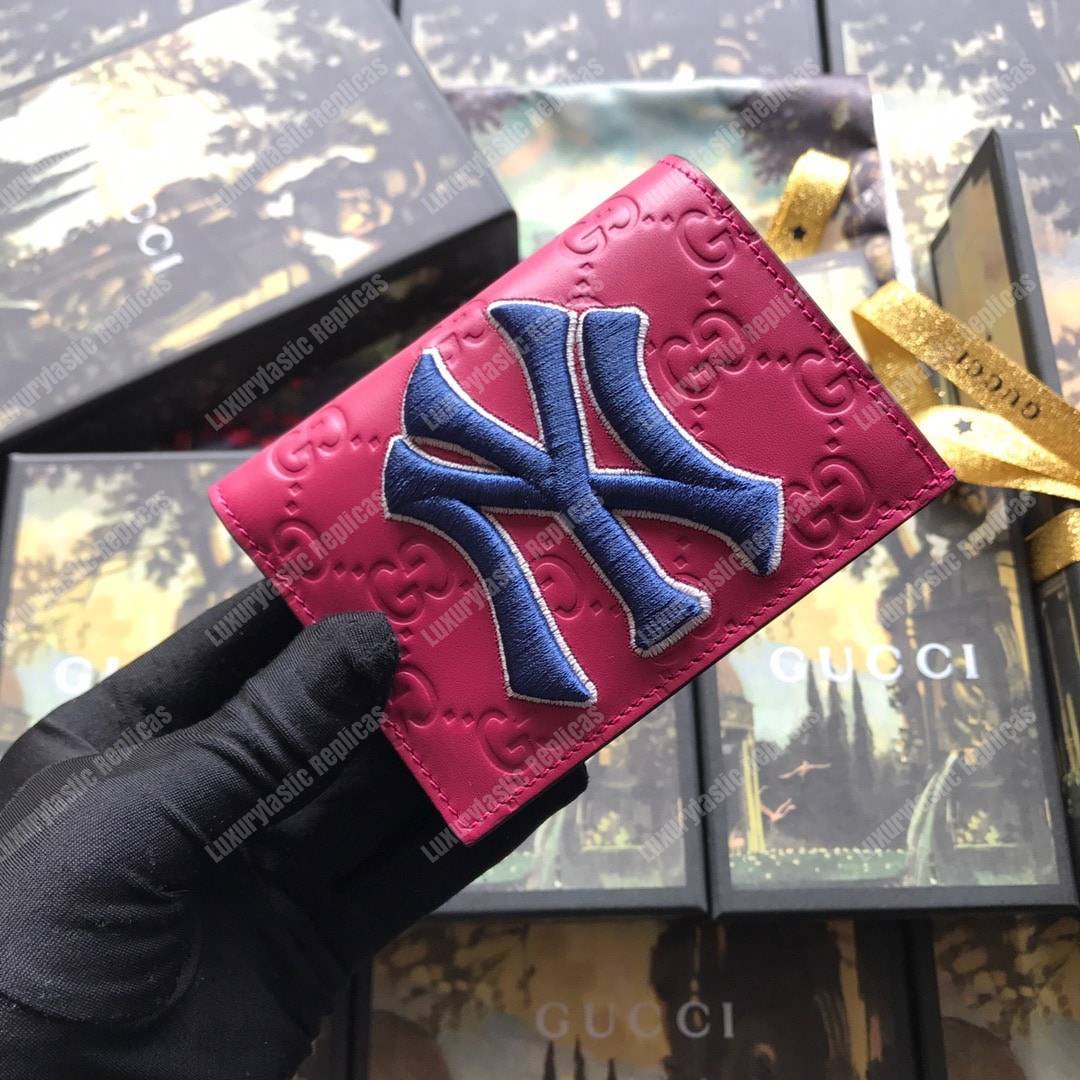 G*u*i coin wallet with ny yankees patch pink