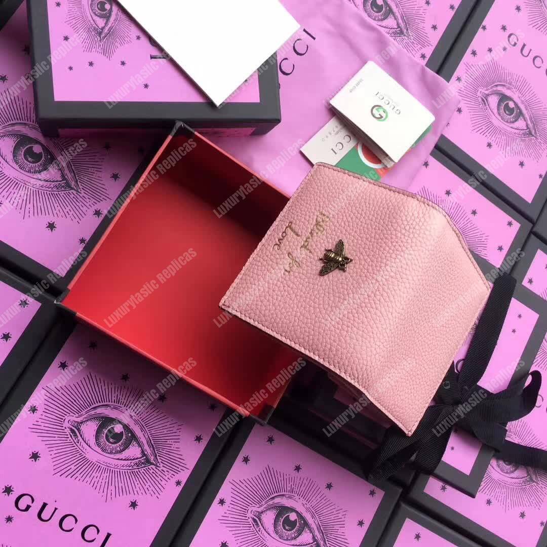 G*u*i animalier card case light pink with bee