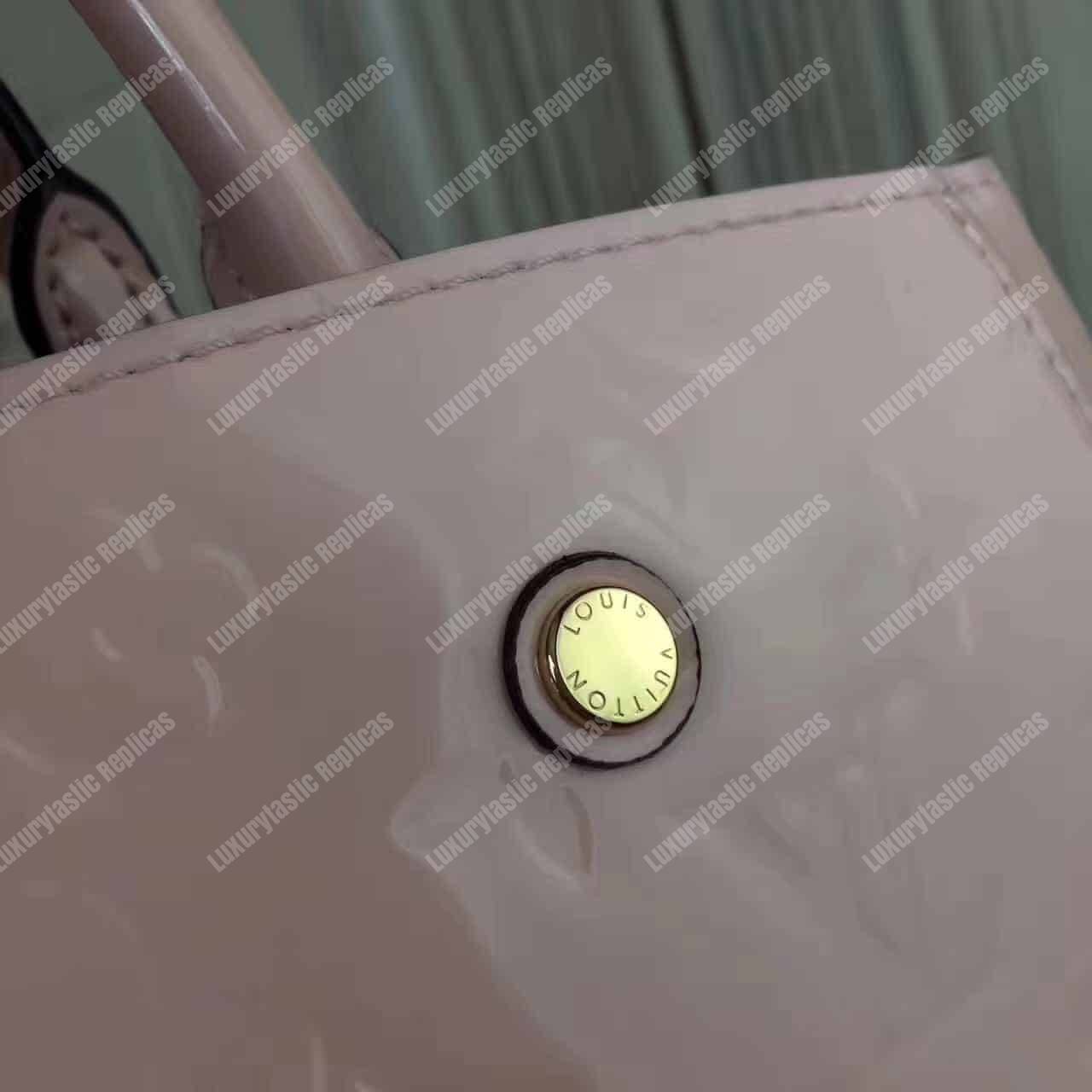 LV Montaigne MM Tote Bag Monogram Vernis Rose Ballerine