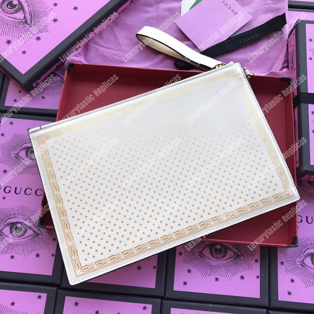 g*u*i G*u*iy print leather pouch bag white