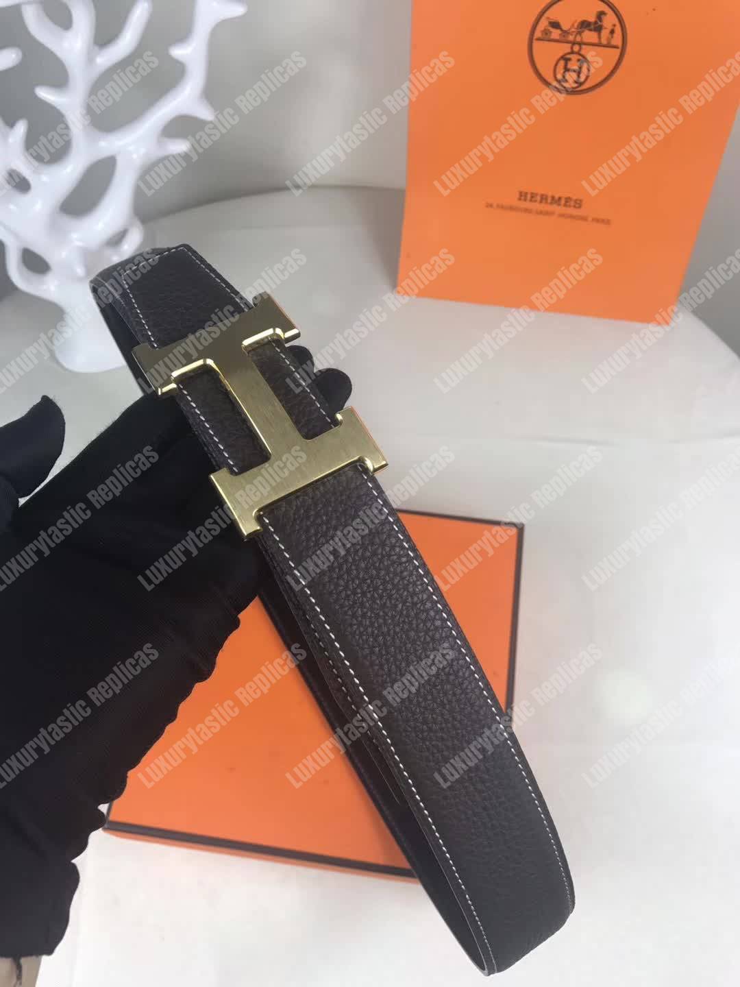 H**mes h belt buckle reversible leather strap black/brown