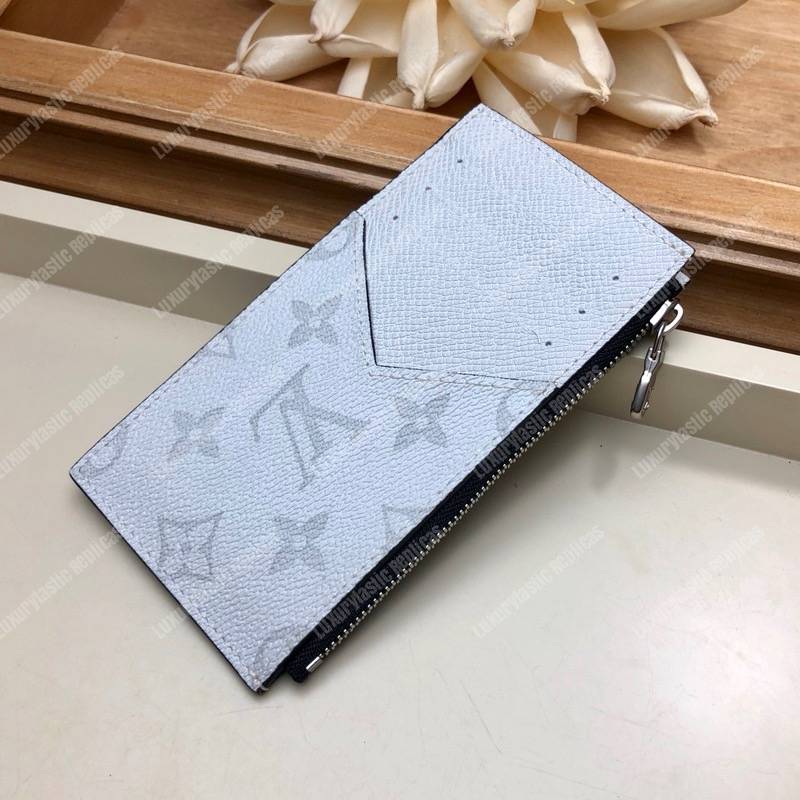 LV Coin Card Holder K45 Taiga Monogram White