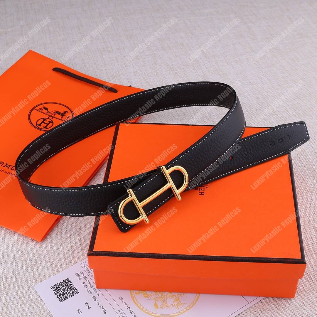 H**mes gamma belt buckle sellier reversible leather strap black