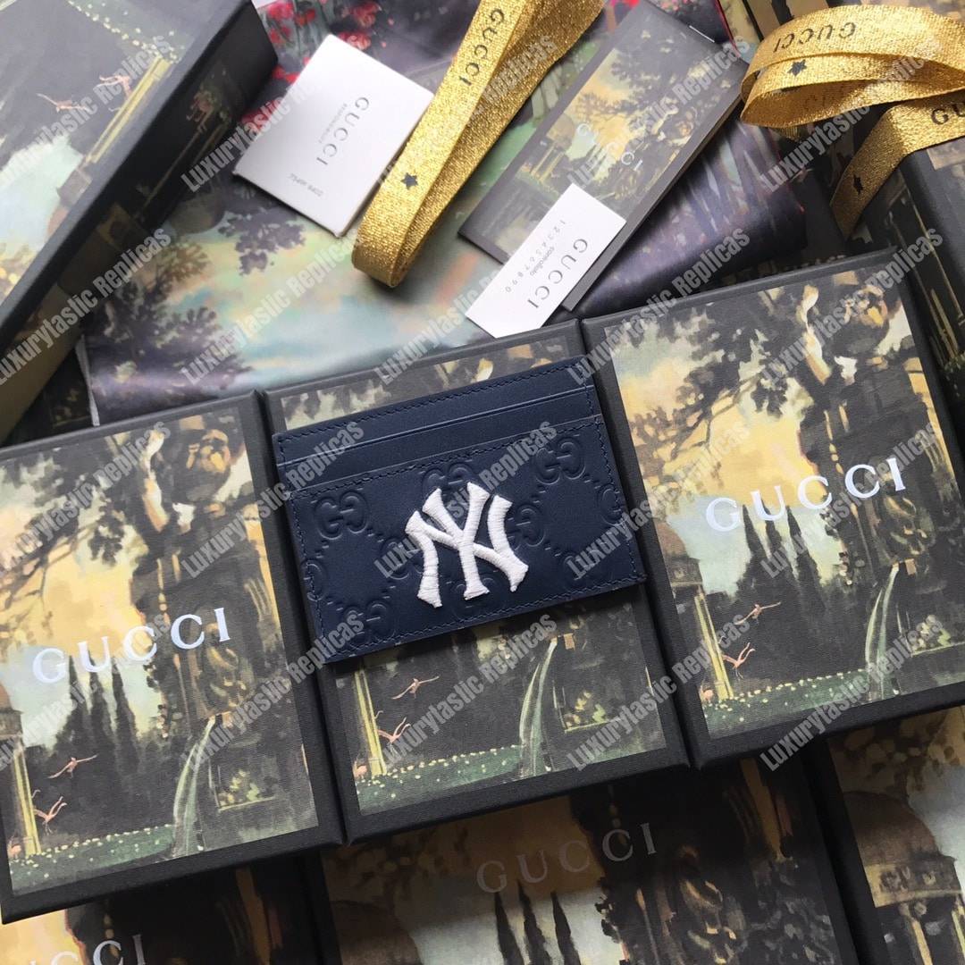 G*u*i card case with ny yankees patch royal blue