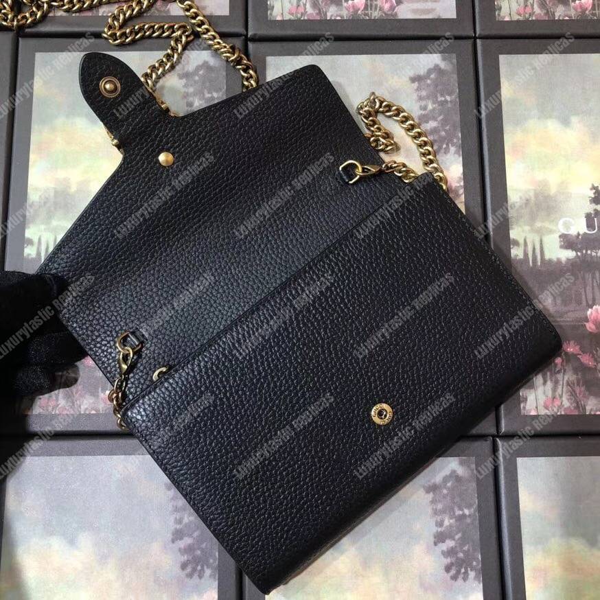 G*u*i calfskin garden dionysus chain wallet black with bat