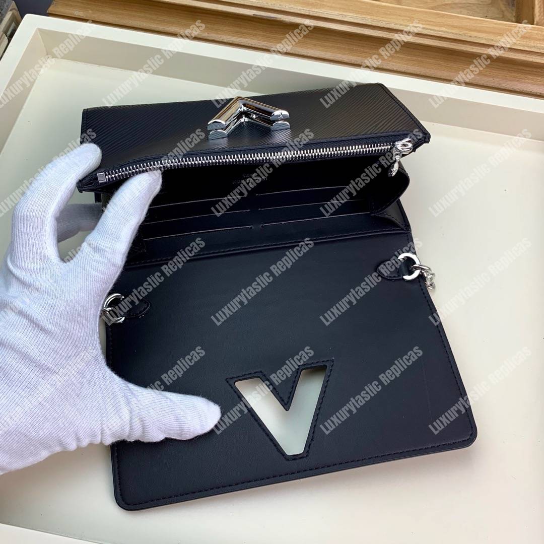 LV Twist Chain Wallet Epi Leather Monogram Noir Tan