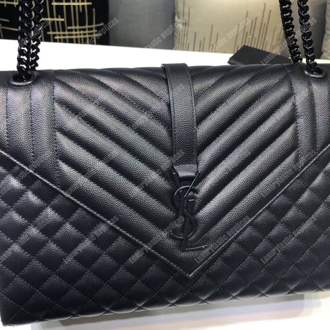 Saint Laurent Envelope Medium Bag Mix Matelassé Grain De Poudre Embossed leather Black Black-Toned