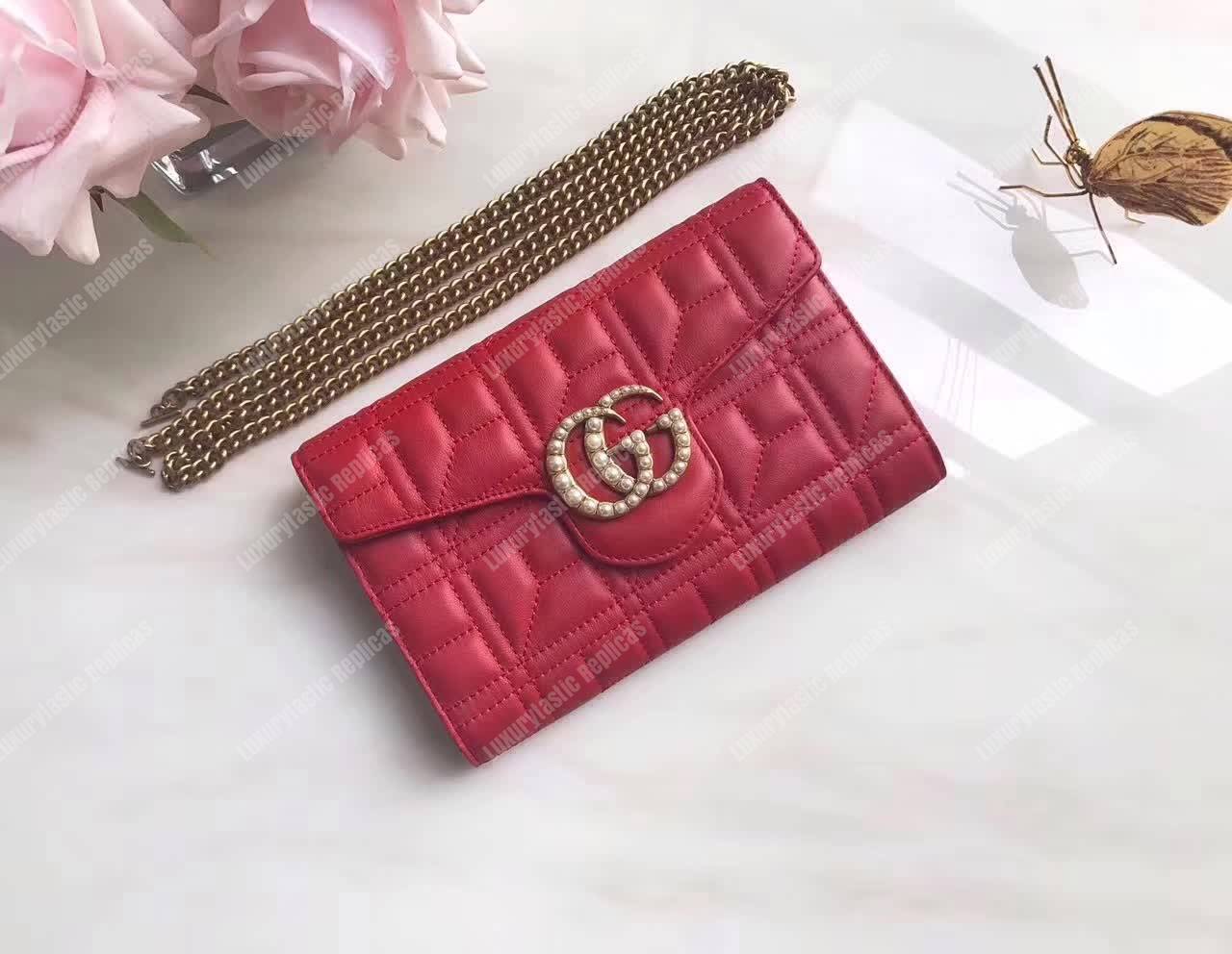 G*u*i gg marmont leather mini chain bag hibiscus red