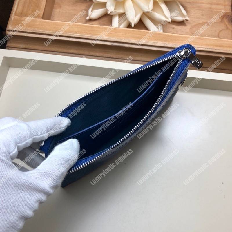 LV Discover Pochette K45 Taiga Monogram Navy Blue