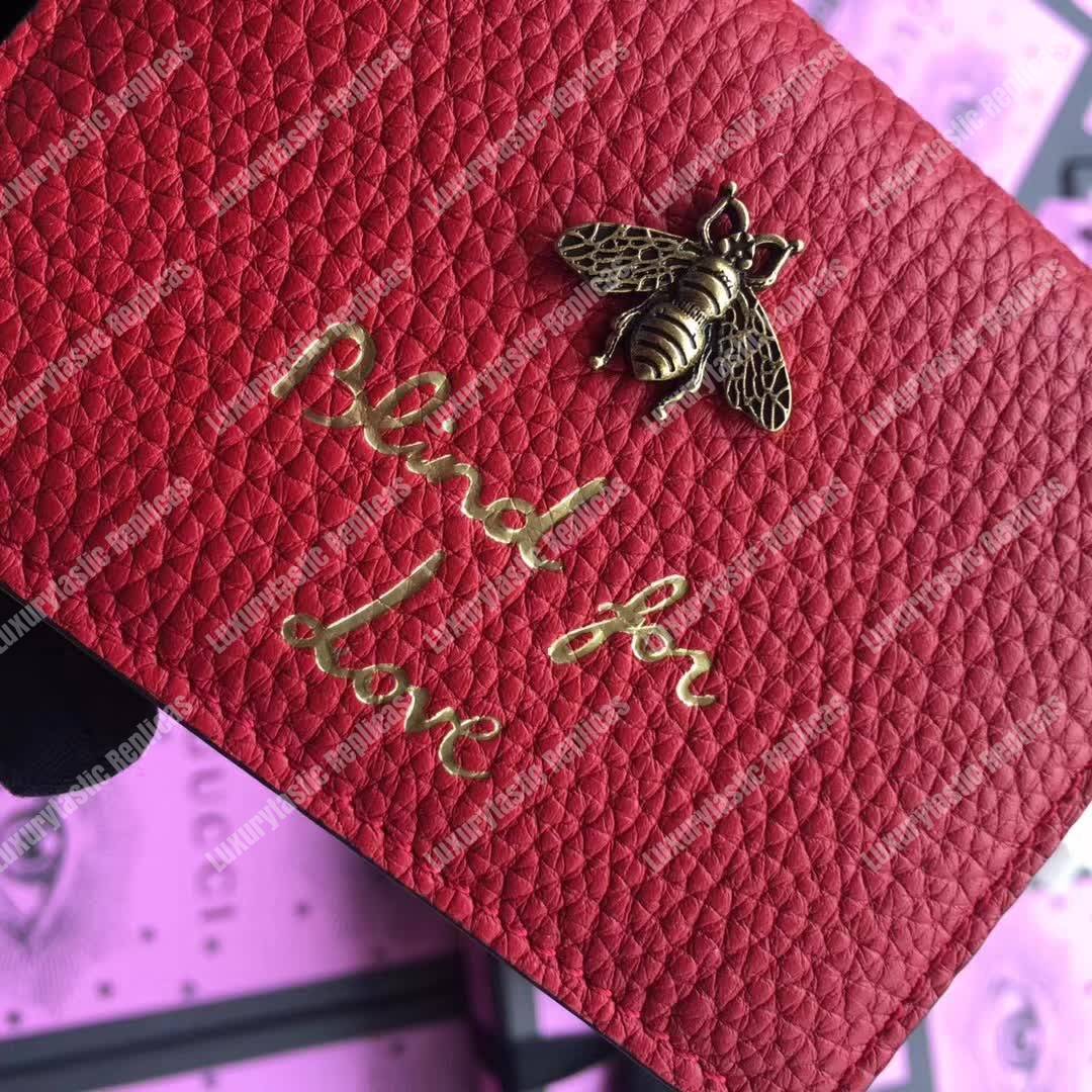 G*u*i animalier card case hibiscus red with bee