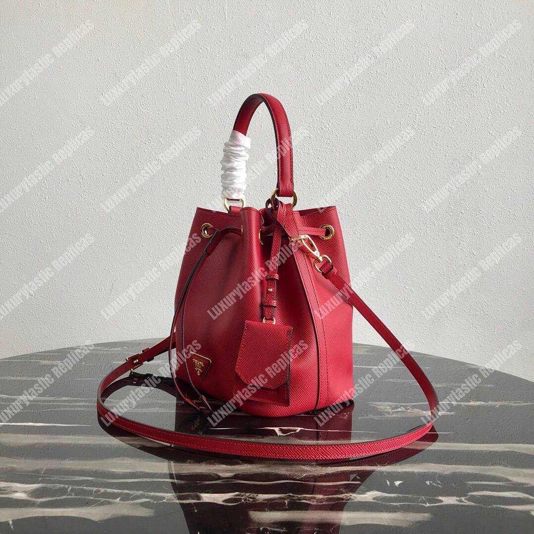 Pra*a saffiano leather bucket bag red