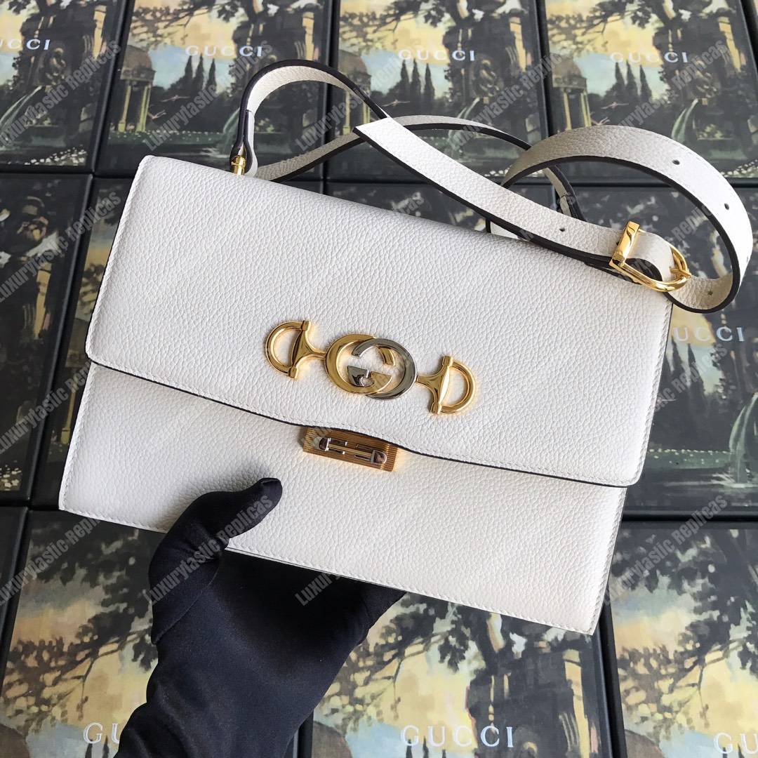 G*u*i zumi grainy leather small shoulder bag white