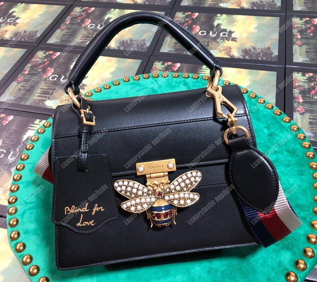 G*u*i queen margaret leather top handle bag black
