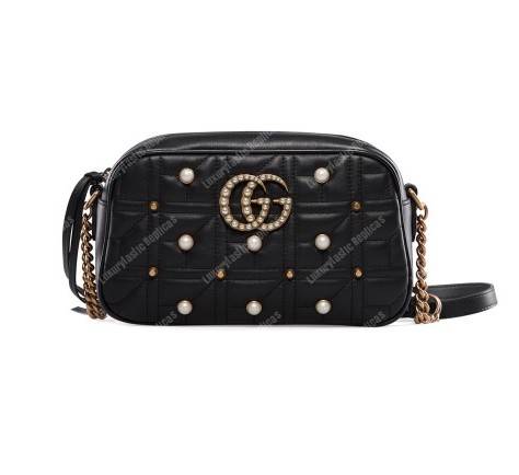 G*u*i gg marmont small matelassé shoulder bag with pearls black