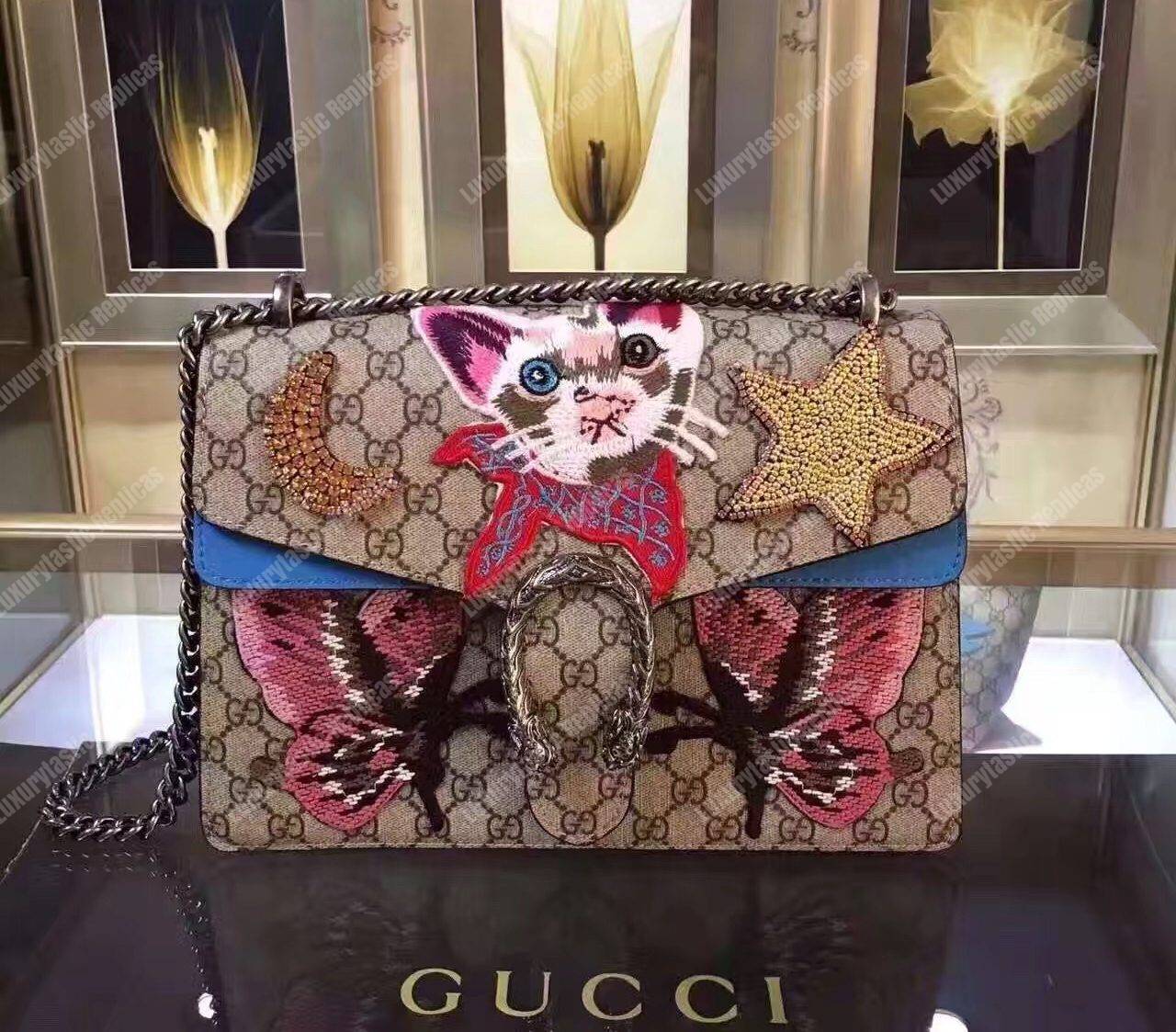 G*u*i dionysus embroidered shoulder bag cat/star/butterfly