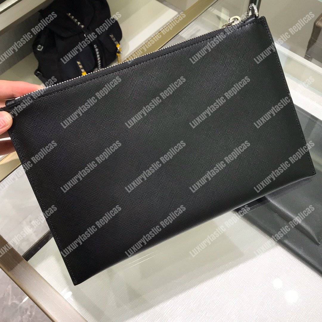 Pra*a saffiano leather pouch with top zip black