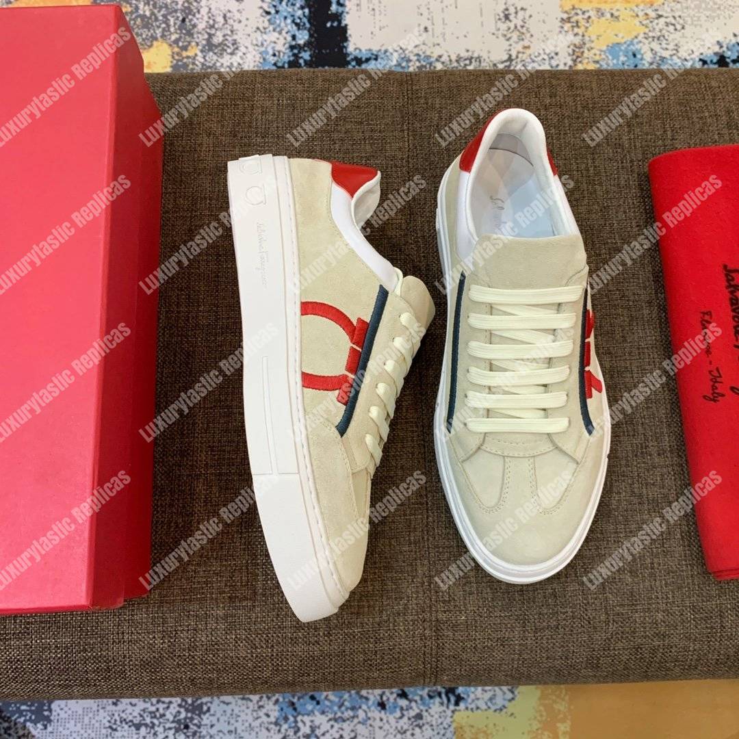 Salvatore Ferragamo Gancini Sneaker Pearl/Red/White