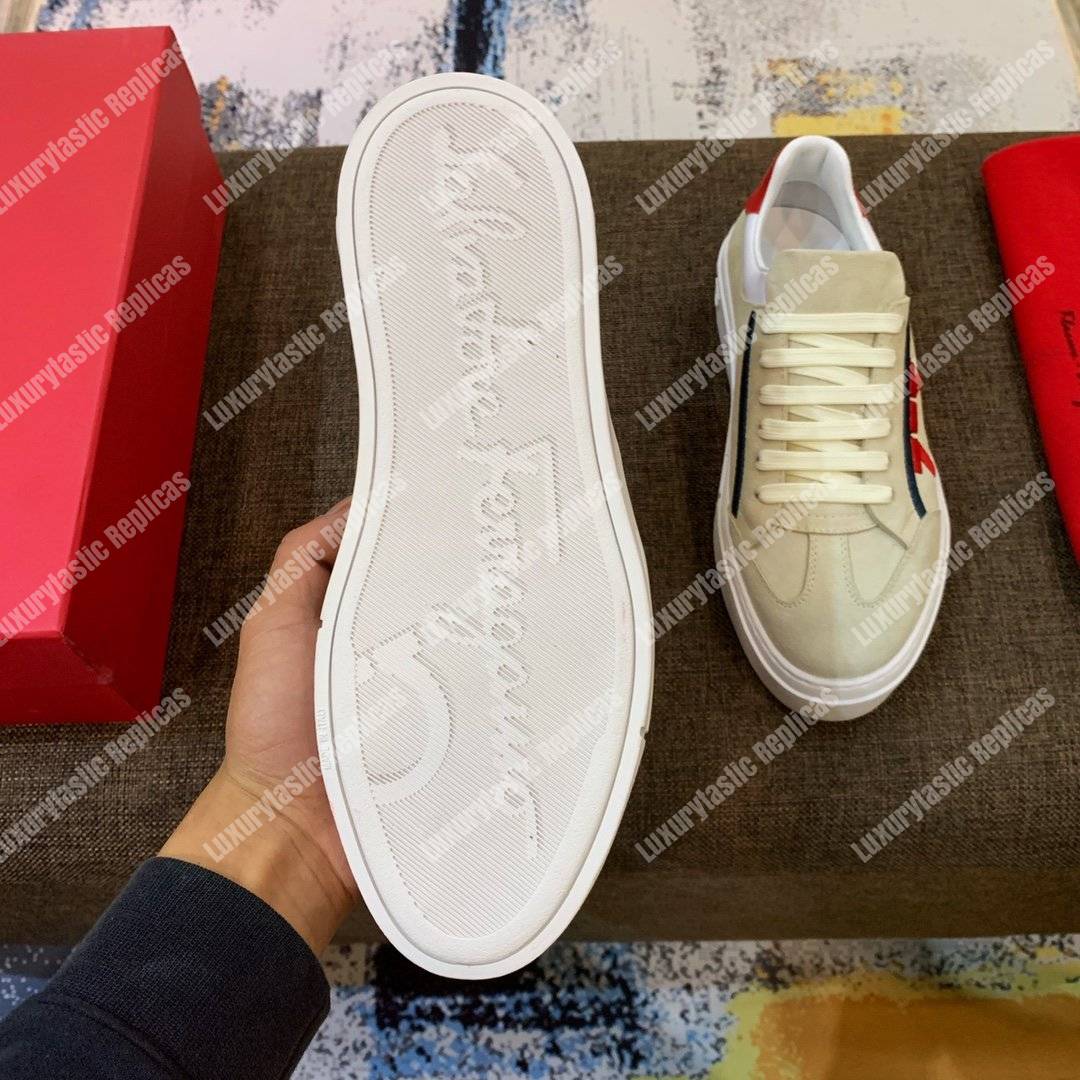 Salvatore Ferragamo Gancini Sneaker Pearl/Red/White