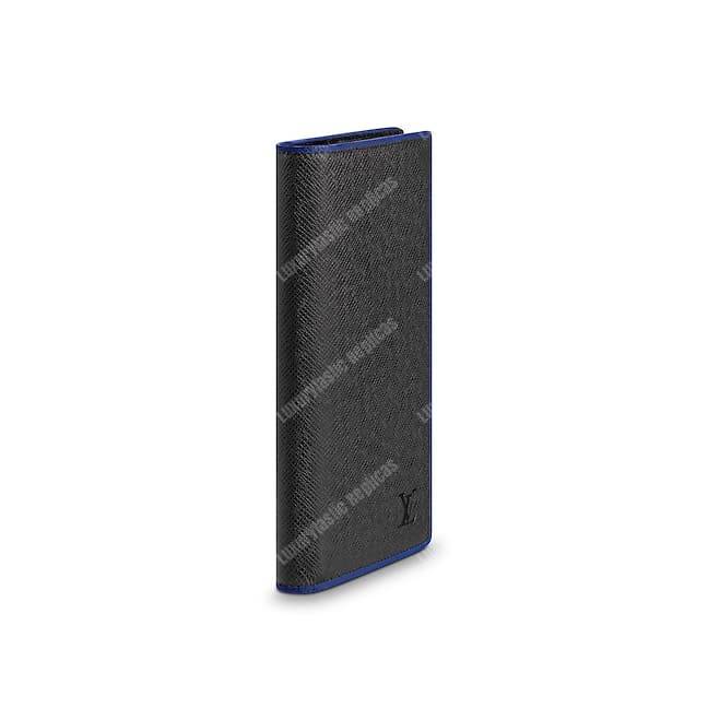 LV Brazza Wallet Taiga Leather Blue Trim