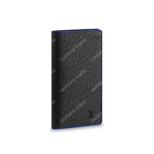 LV Brazza Wallet Taiga Leather Blue Trim