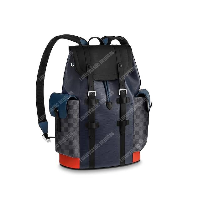LV Christopher PM Epi Leather Damier Graphite Patchwork Blue