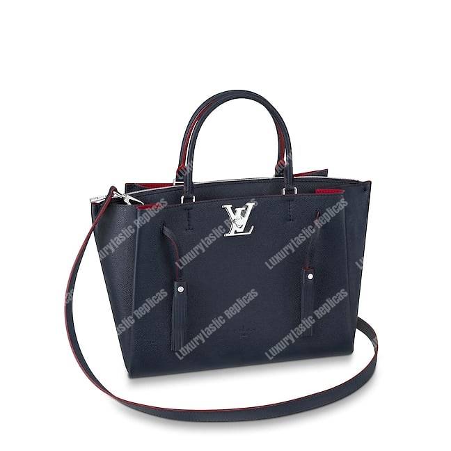 LV Lockmeto Handbag Luxury Leather Marine Rouge