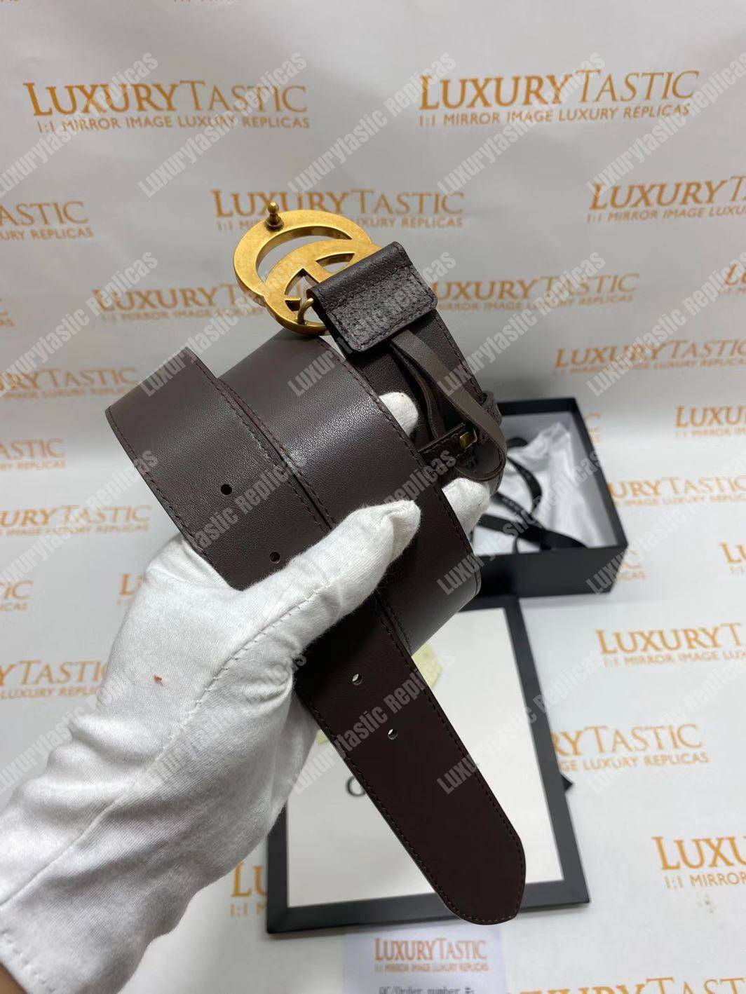 G*u*i brown leather belt with double g buckle