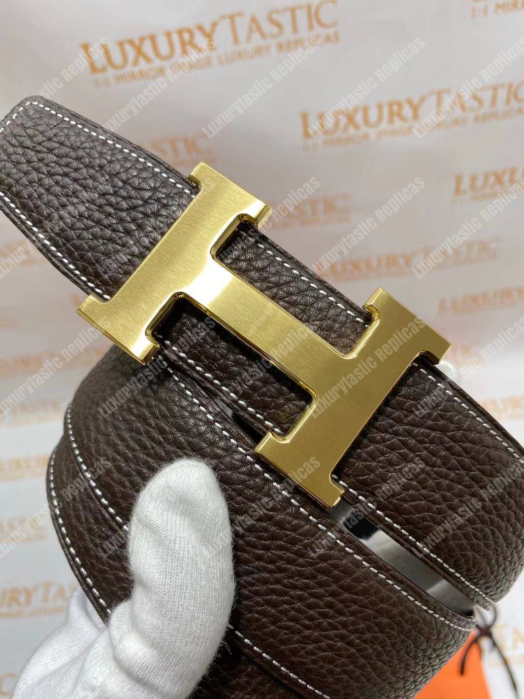 H**mes h belt buckle reversible leather strap black/brown
