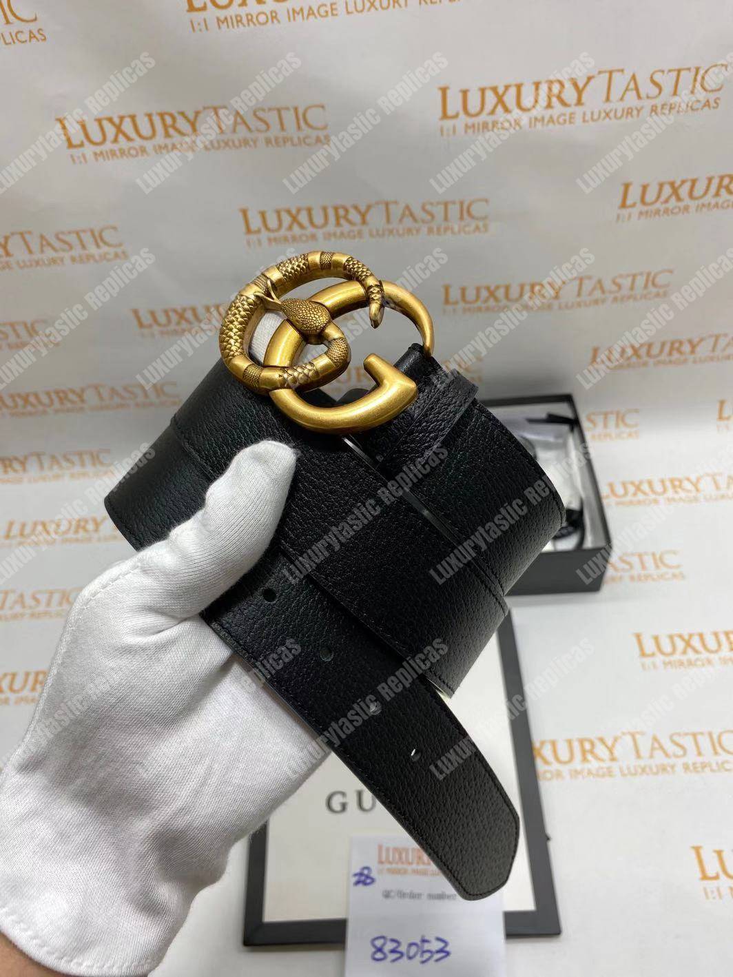G*u*i leather belt with double g buckle with snake