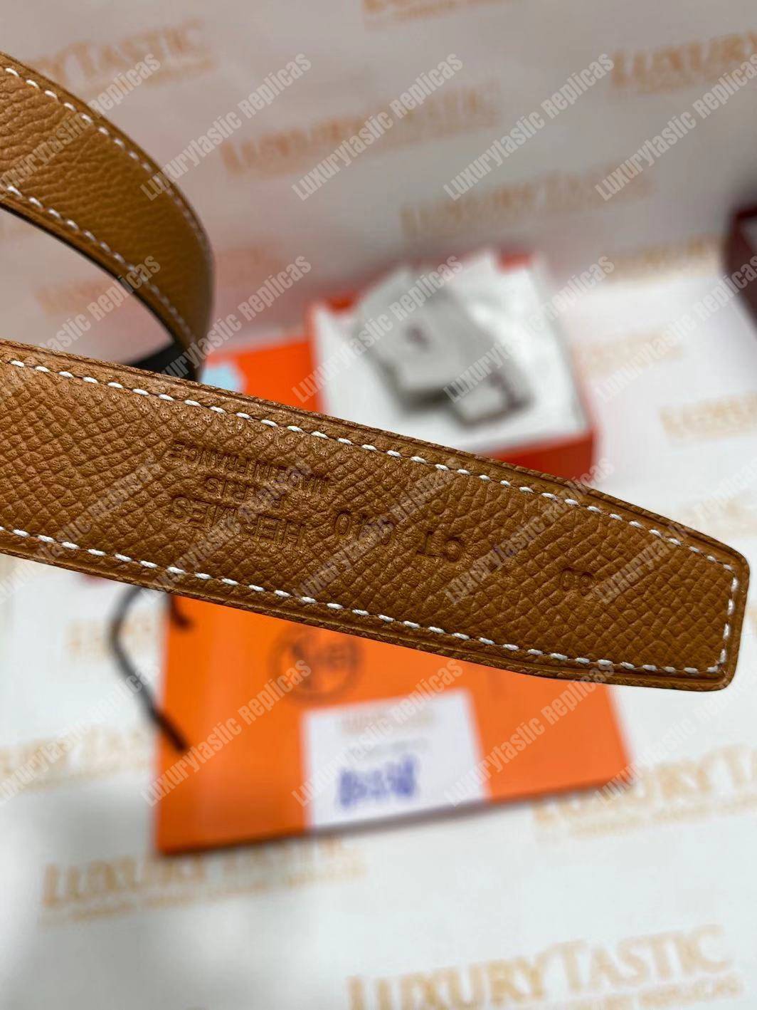 H**mes mini 5382 belt buckle & reversible leather strap brown / black