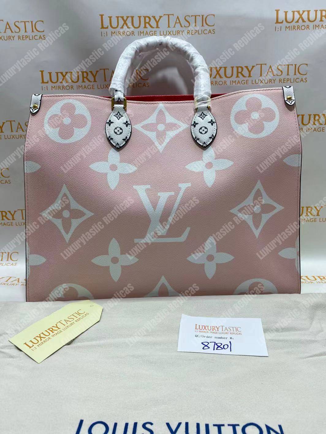 LV Onthego Monogram Toron Handle Rouge Tote Bag GM
