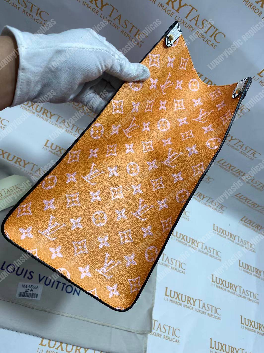 LV Onthego Monogram Toron Handle Rouge Tote Bag GM