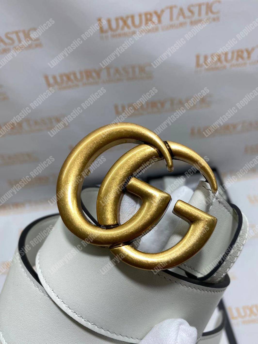 G*u*i leather belt with double g buckle white