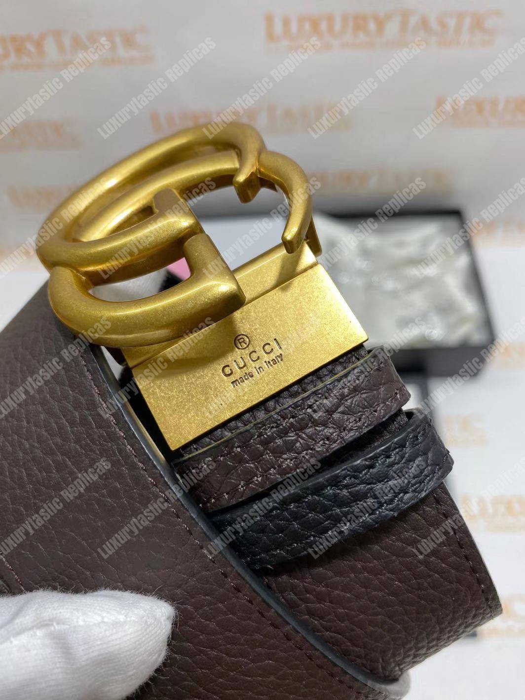 G*u*i reversible leather belt with double g buckle