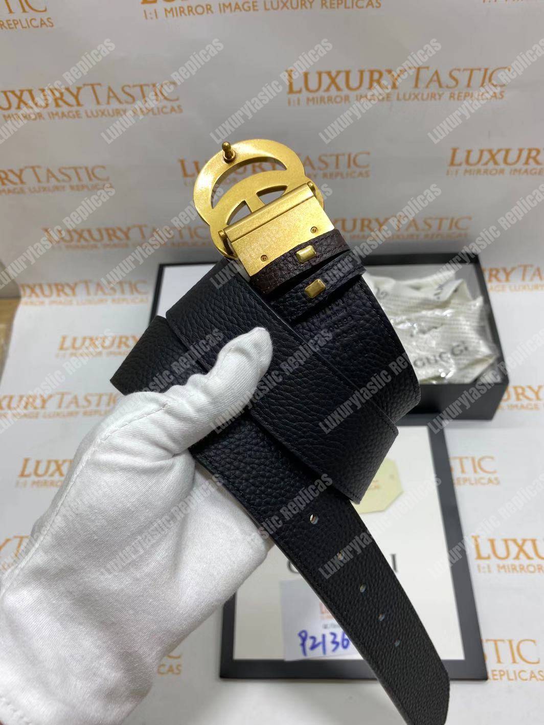 G*u*i reversible leather belt with double g buckle