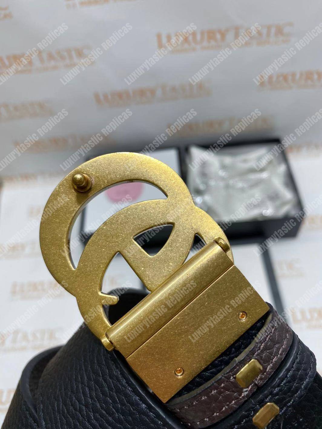 G*u*i reversible leather belt with double g buckle