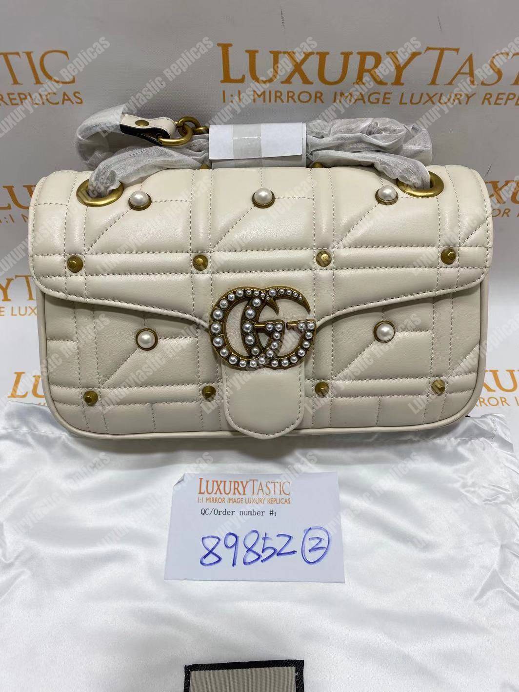 G*u*i gg marmont small matelassé shoulder bag with pearls white