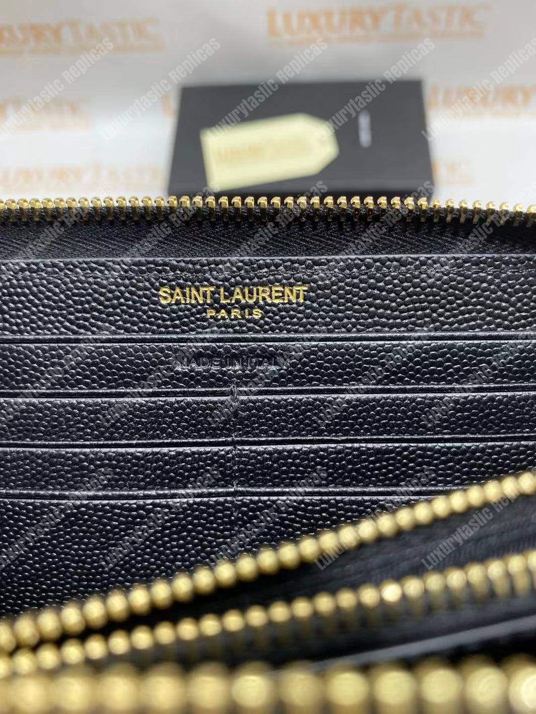 Saint Laurent Monogram Zip Around Wallet Black Grain De Poudre