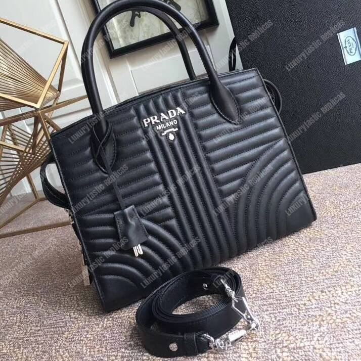 Pra*a diagramme leather handbag black