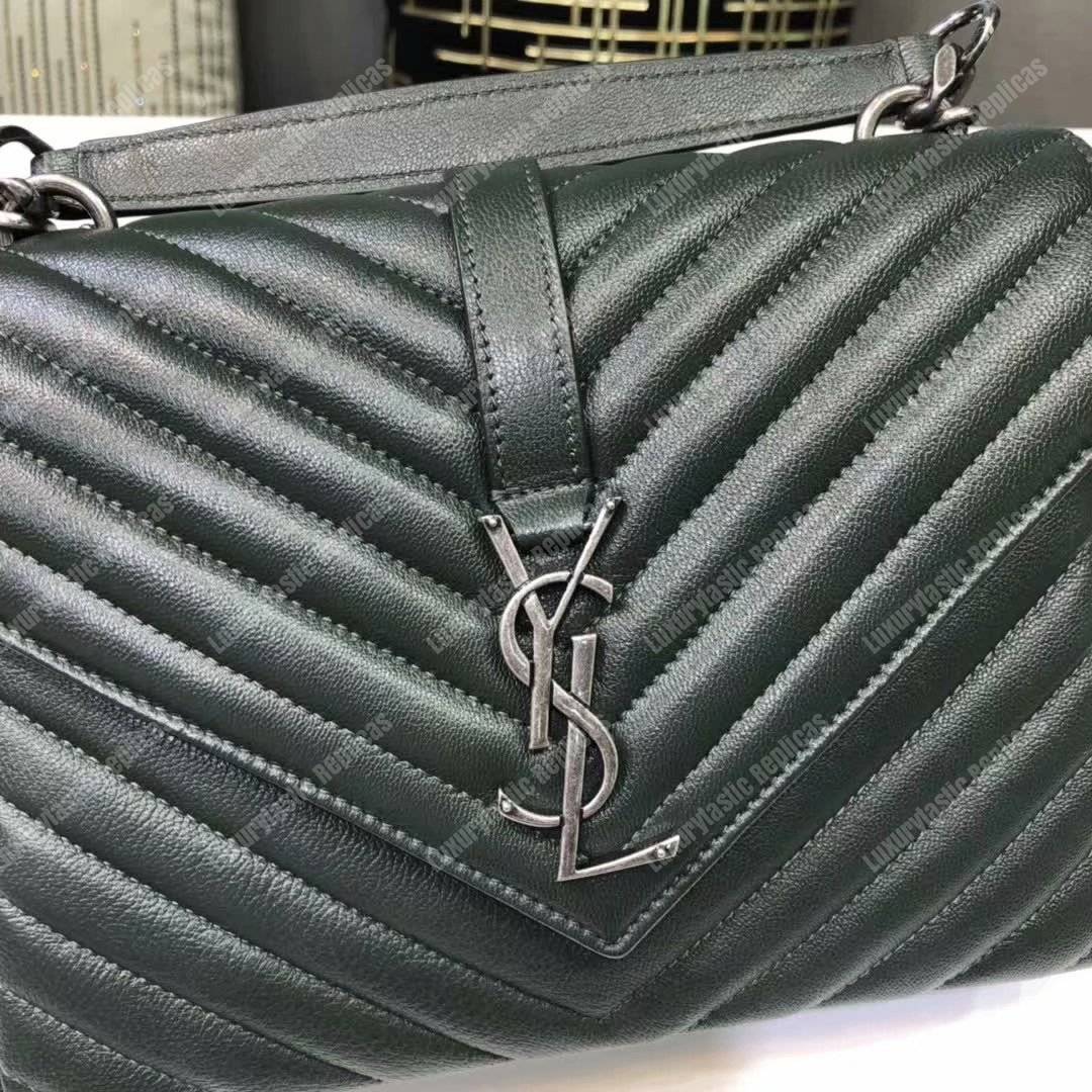 Saint Laurent Classic Medium College Monogram Dark Green Silver-Toned