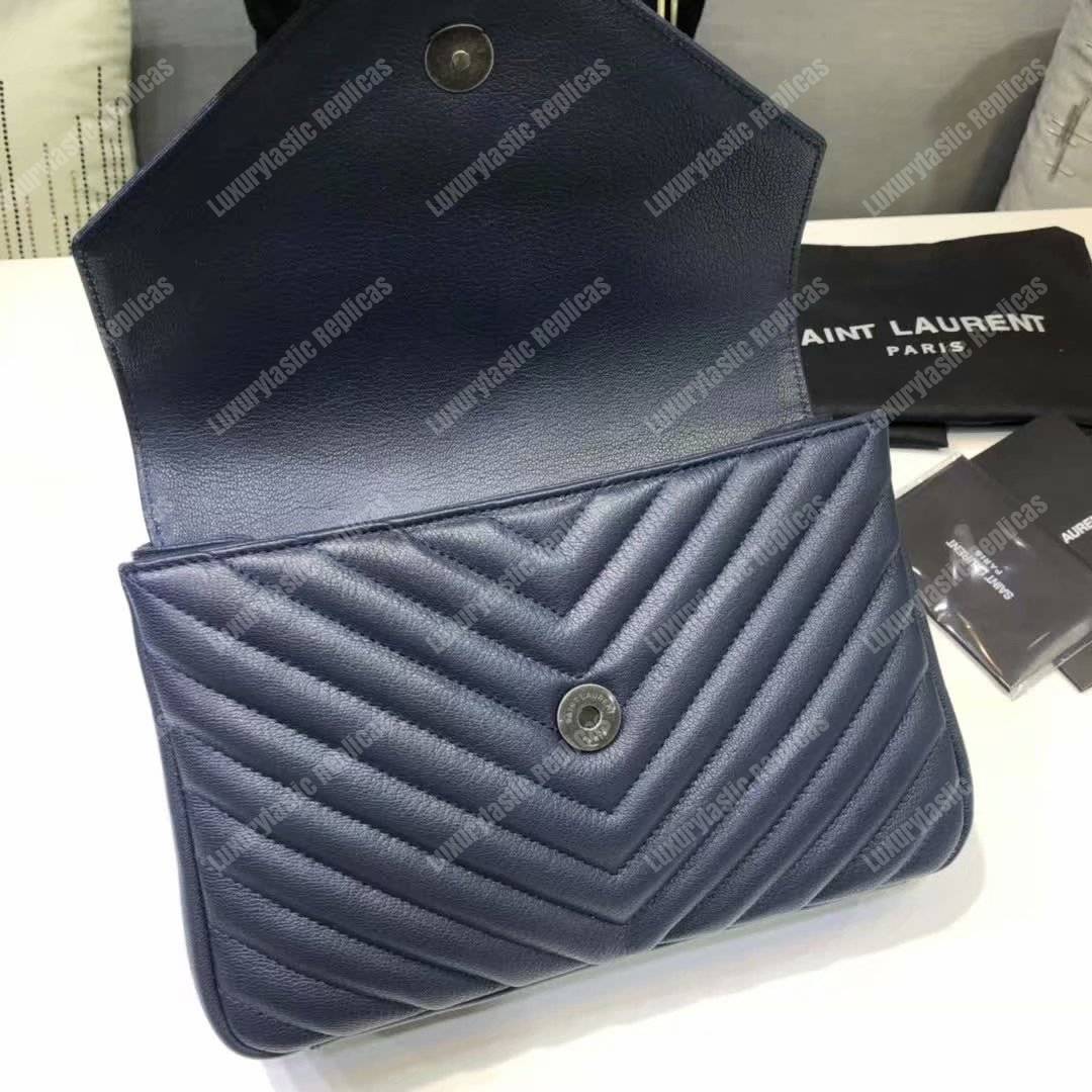 Saint Laurent Classic Medium College Monogram Blue Silver-Toned