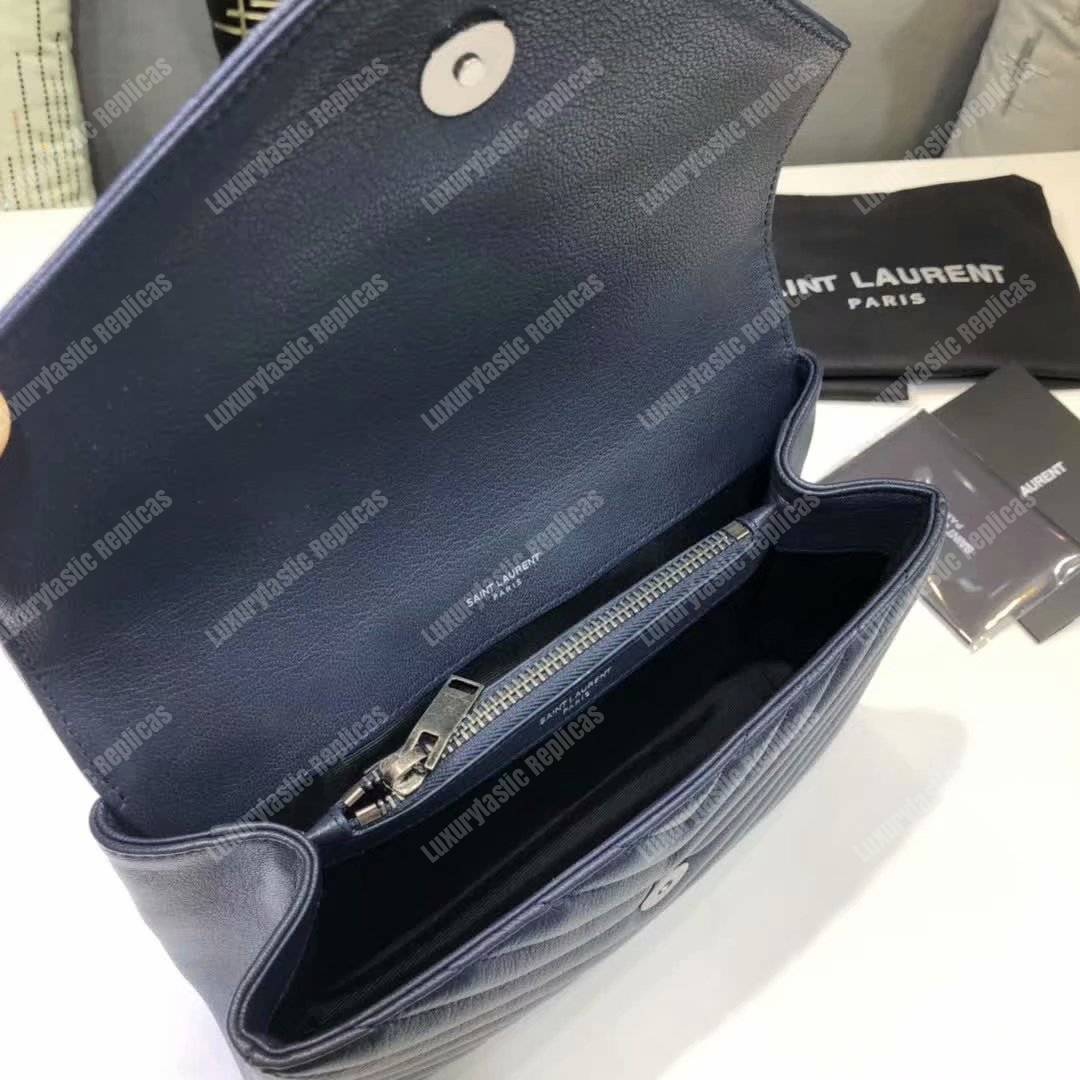 Saint Laurent Classic Medium College Monogram Blue Silver-Toned