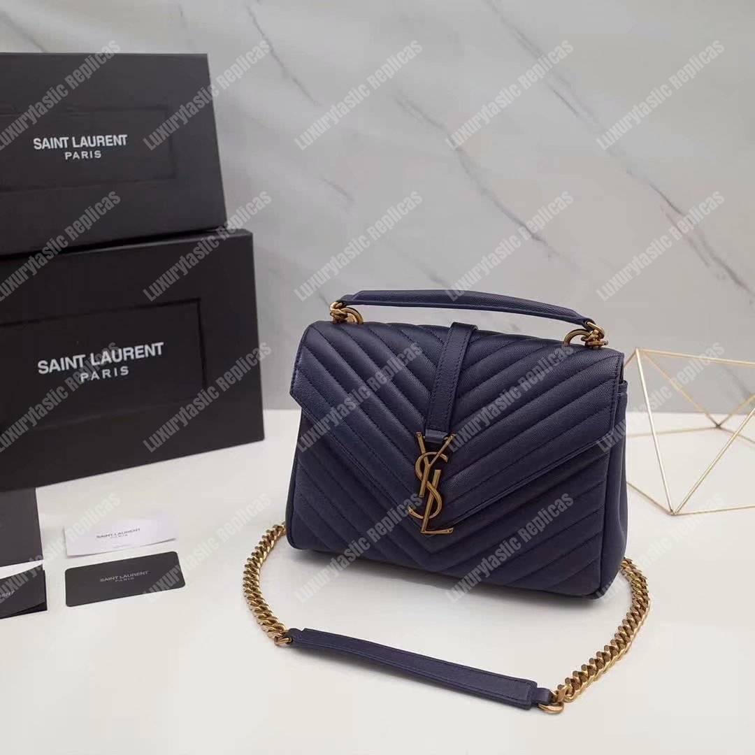 Saint Laurent Classic Medium College Monogram Blue Gold-Toned