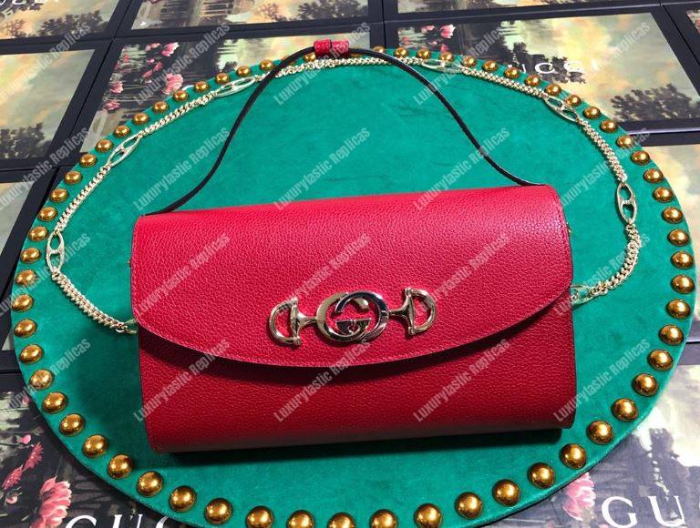 G*u*i zumi hibiscus red smooth leather small shoulder bag