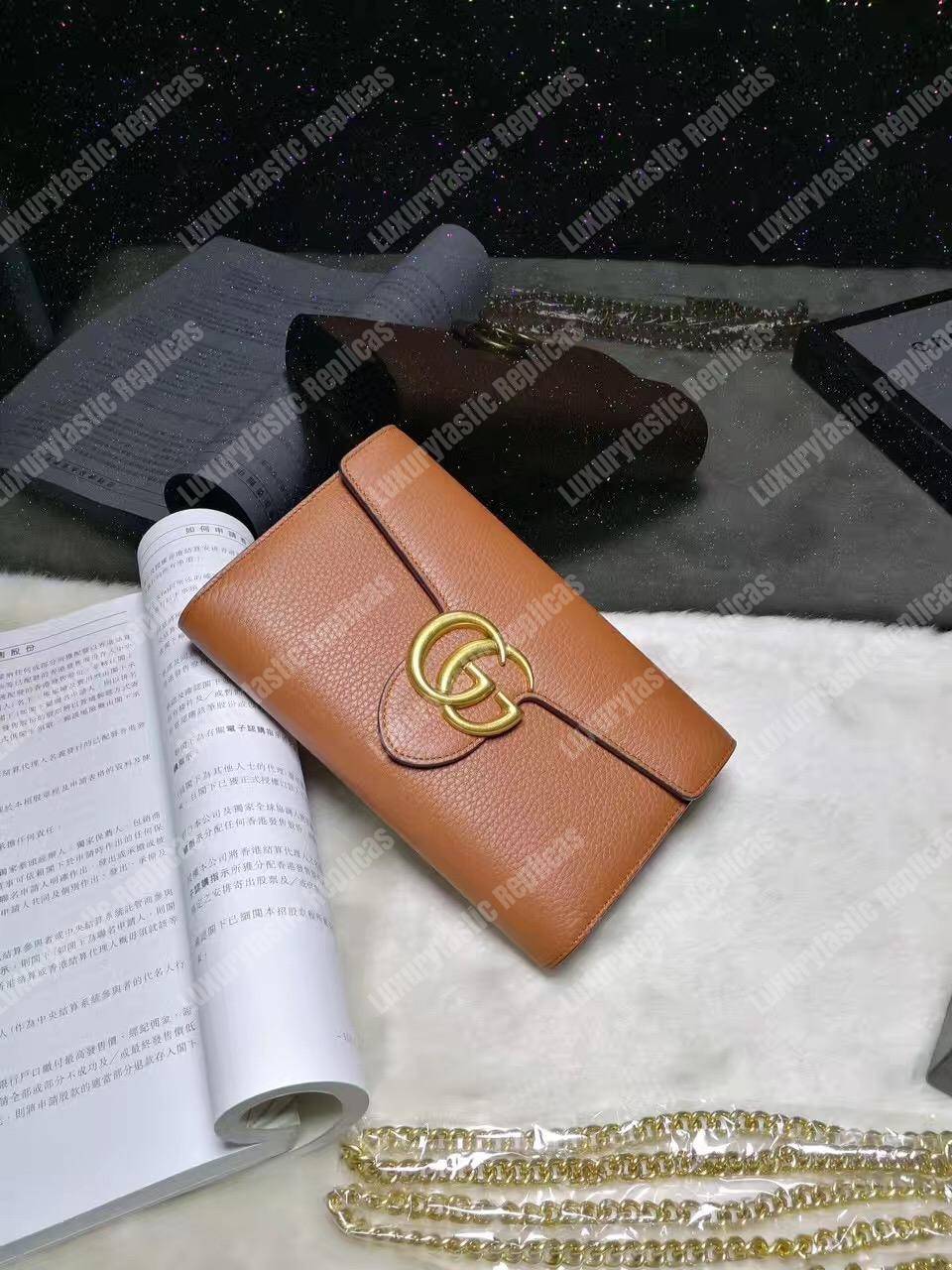 G*u*i gg marmont leather mini chain bag tan