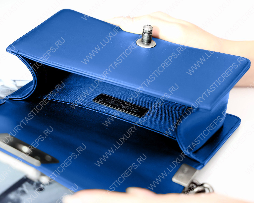 Ch*el boy handbag blue metallic a67085