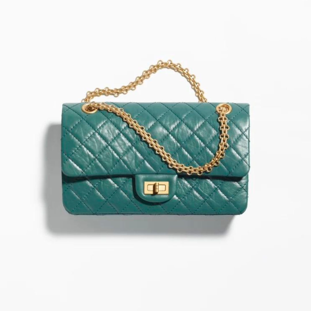 Ch*el 2.55 handbag dark green a37586