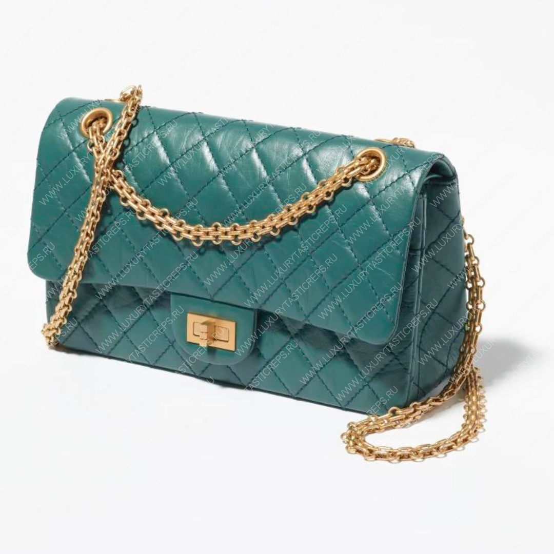Ch*el 2.55 handbag dark green a37586