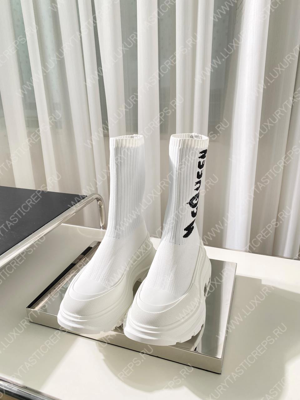 ALEXANDER MCQUEEN KNIT TREAD SLICK BOOT WHITE 705671W4TV19787
