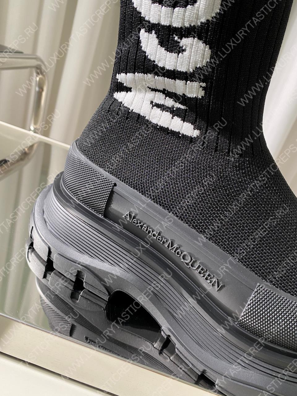 ALEXANDER MCQUEEN GRAFFITI KNIT TREAD SLICK BOOT BLACK 705671W4TV19787